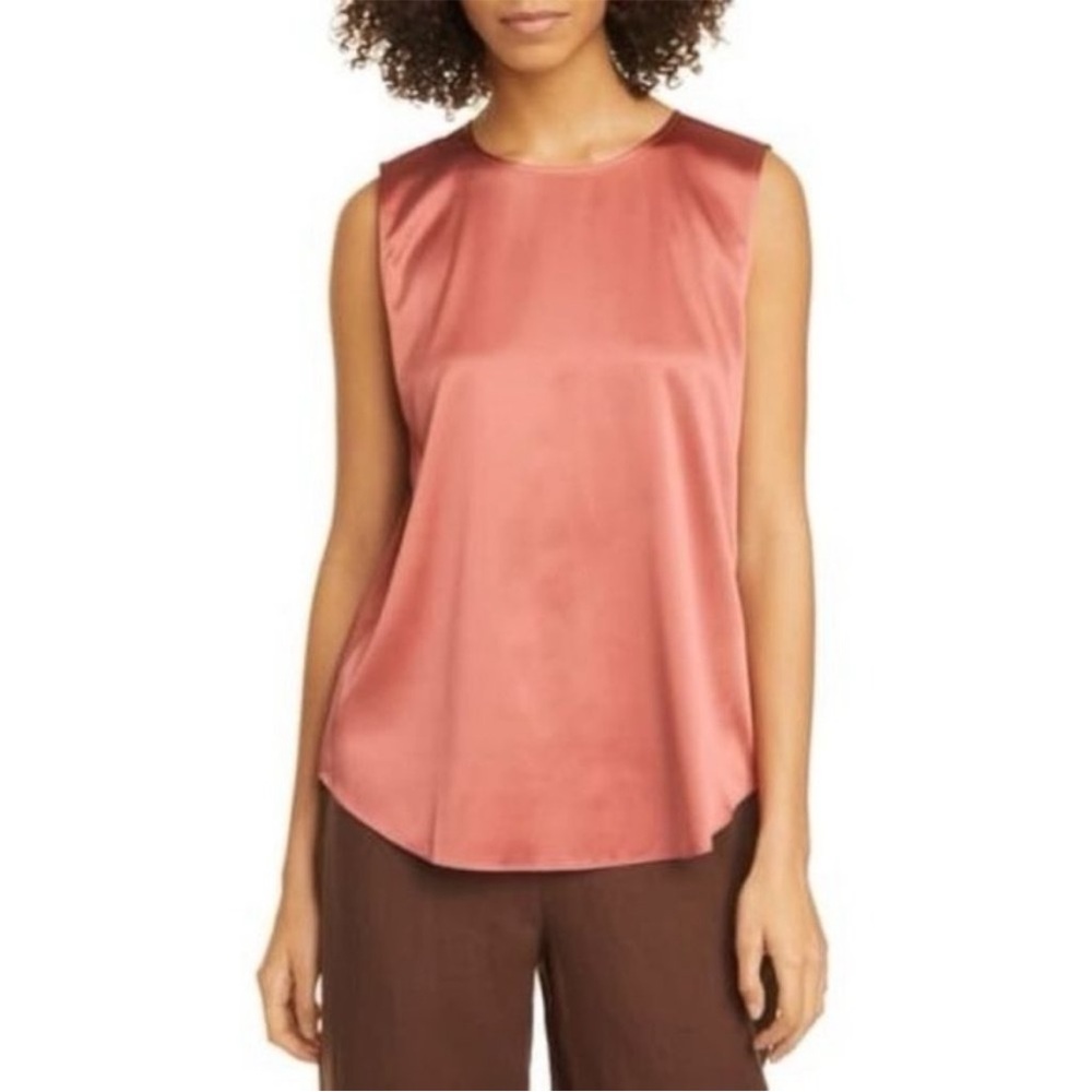 Eileen Fisher Womens Bright Sandstone Stretch Silk Charmeuse Sleeveless Top